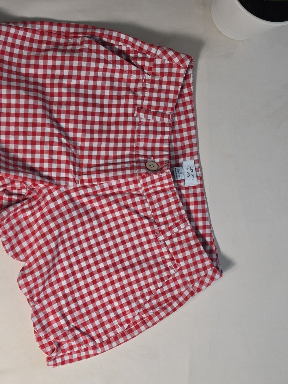 Red Gingham Scallop Hem Women’s Shorts - Crown & Ivy Shelby Size 2 - Picture 5 of 5